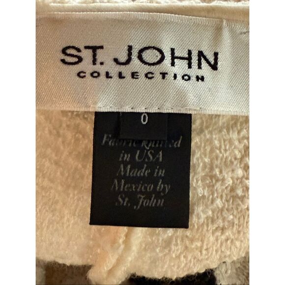 St. John Collection Colorblock Santana Knit Collarless Jacket Ivory & Black Sz 0 - Picture 9 of 14